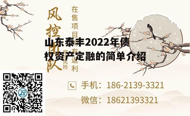 山东泰丰2022年债权资产定融的简单介绍-第2张图片-中国政府平台债